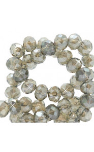 Faceted glass beads 4x3mm disc Black diamond-pearl shine coating